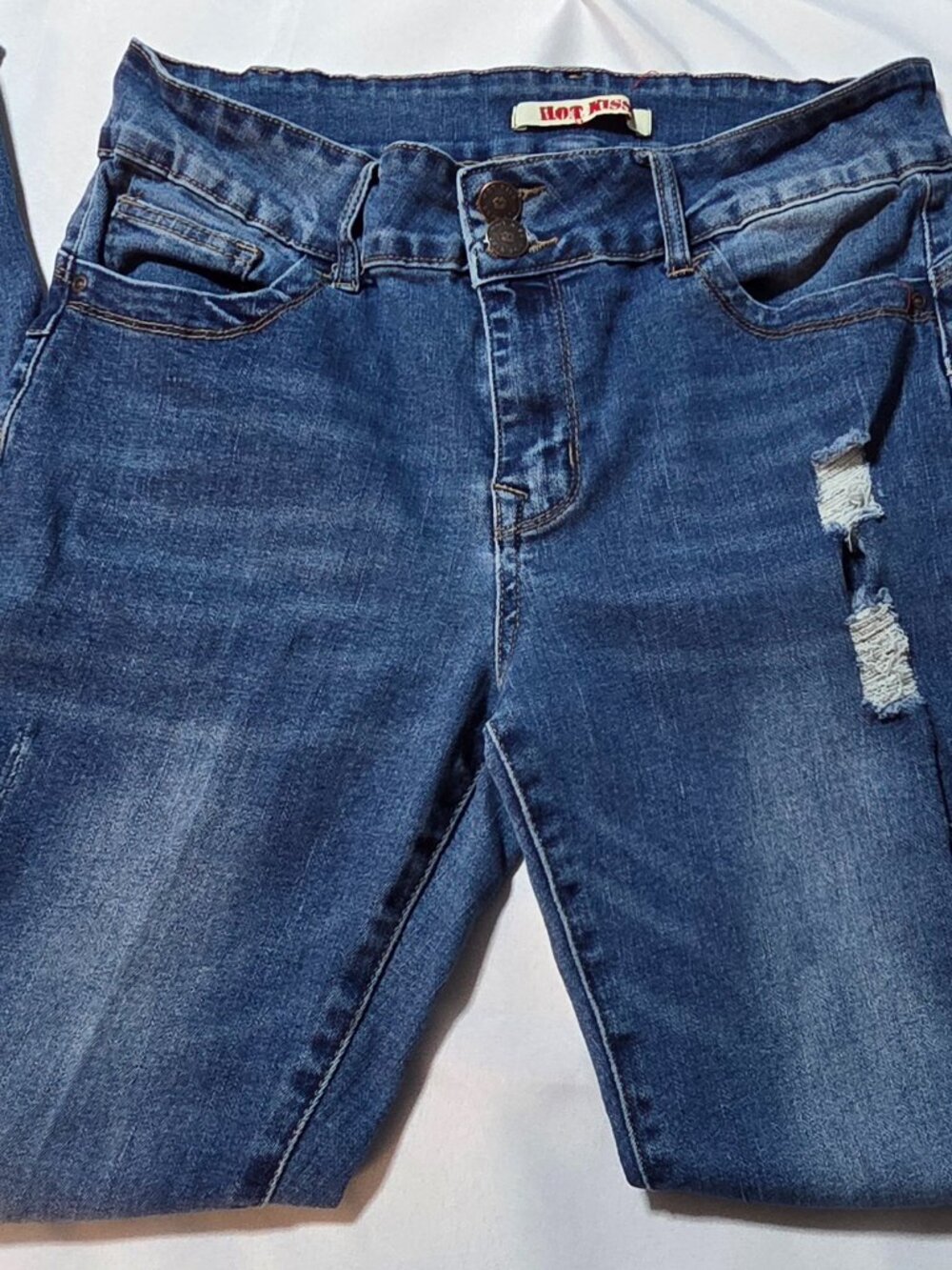 Hot Kiss High Rise Distressed Skinny Jeans Raw Hem Double Button Size 11